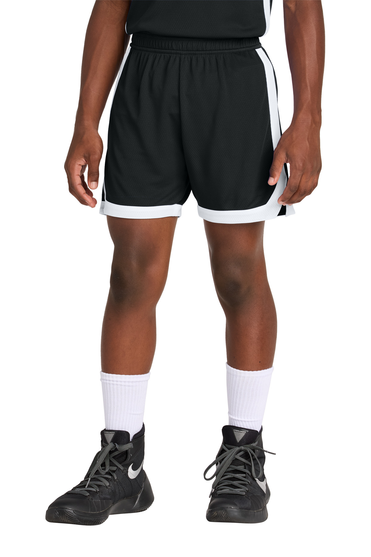 Youth Rival Basketball 5' Short Black/ White front view for custom printing