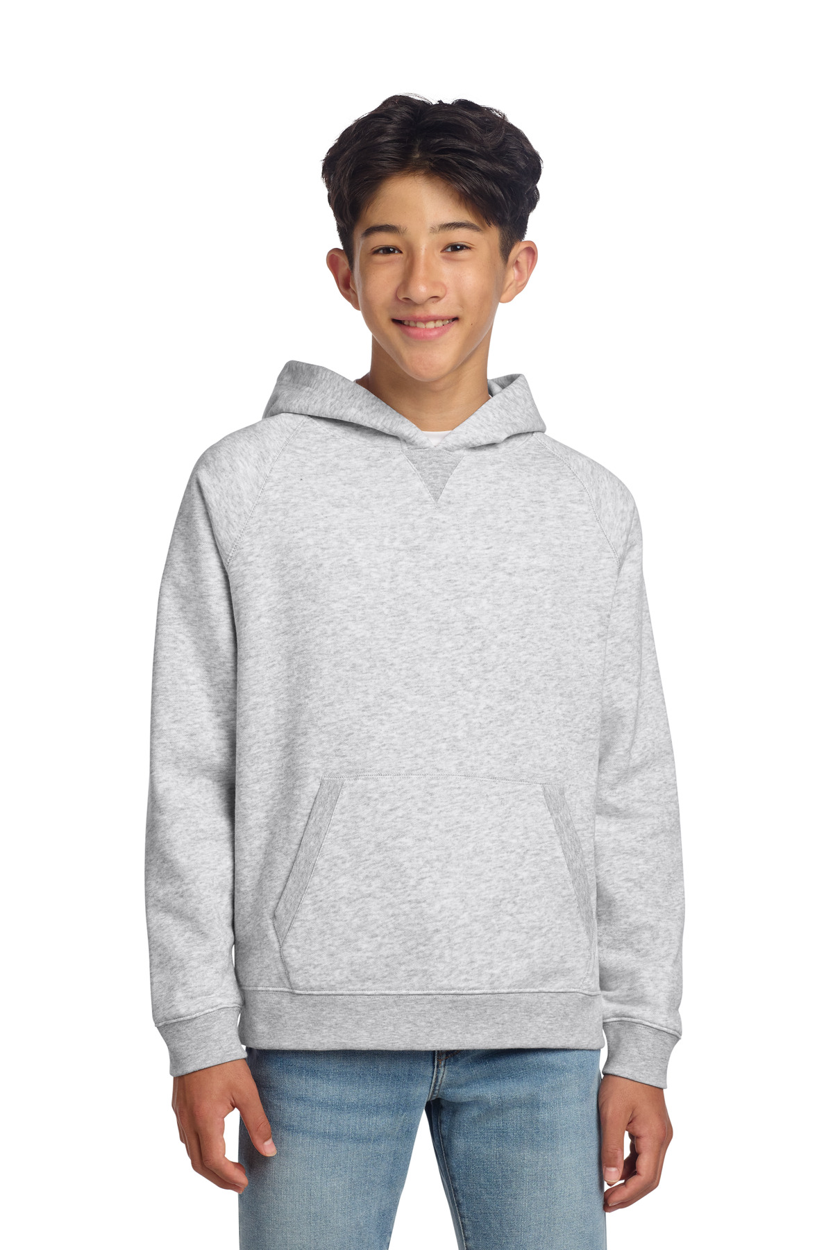 Youth Drive Fleece Pullover Hoodie Athletic Heather front view for custom printing