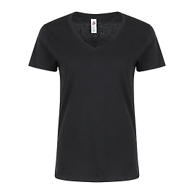 Women's Essential V-Neck Tee Black front view for custom printing