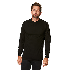 Men's Heavy Long Sleeve Tee Black front view for custom printing