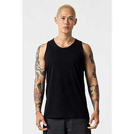 Men's Essential Tank Black front view for custom printing